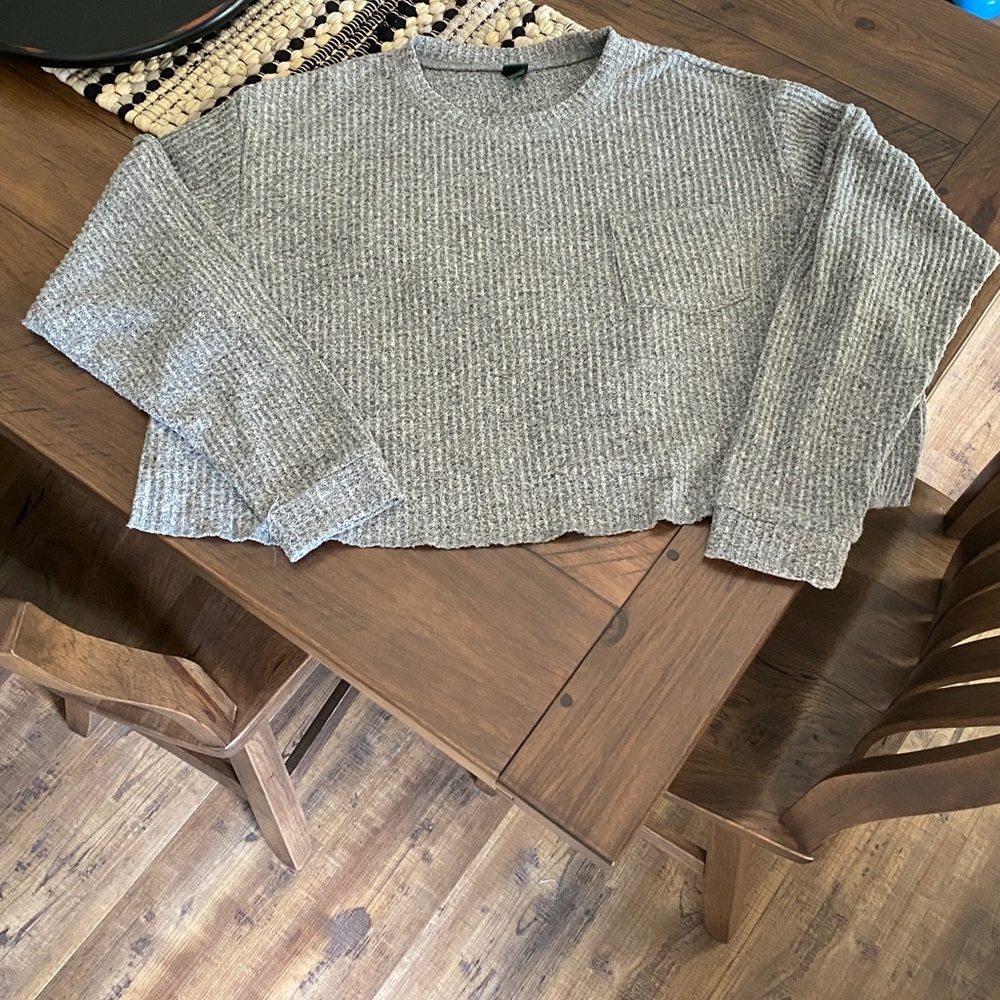 Waffle Knit Cropped Long Sleeve